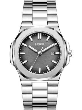 Men's Black Silver Analog Quartz Stainless Steel Waterproof Round Luxury Watch